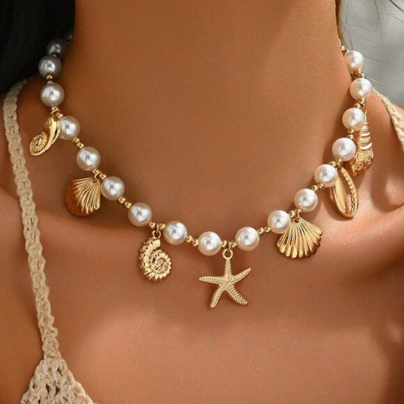 Zara pearl & shell chain necklace - Picture 2 of 9